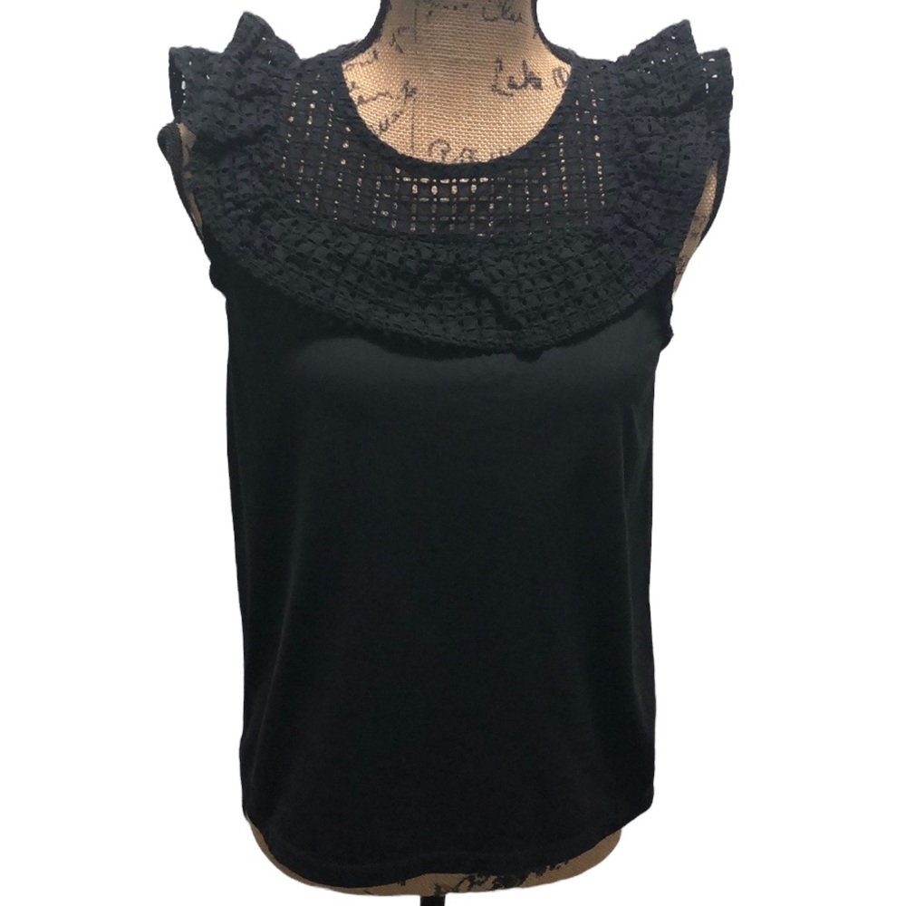 {J. Crew} Black Ruffle Bib Top